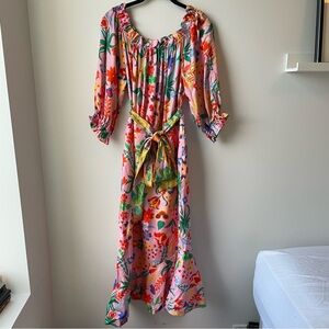 Saloni NWT Silk Print Midi Dress